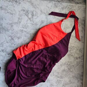Athleta Womens Halter One-Piece Swimsuit Purple & Orange Sz Small